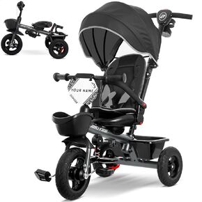 7-in-1 Tricycle for 18 Months to 5 Years, Rotatable Seat for Toddlers 1.5-3, Tricycle for 3-5 Years with DIY Stickers, All-Terrain Rubber Tires, Double Brake,Grey