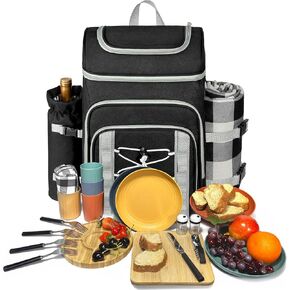حقيبة الظهر السلة HAP Tim Picnic لـ 4 شخص مع بطانية ، مقصورة مبردة مقاومة للتسرب المعزولة ، حامل النبيذ ، مجموعة أدوات المائدة ، هدايا المشاركة للأزواج ، أفكار هدايا الفيل الأبيض ، الأخضر (36221 غرام)