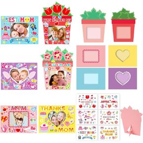 30 Pack Happy Mother's Day Photo Frame Craft Kits, Love Mom Picture Frame Crafts with Flower Stickers Mother's Day Gifts Party Decoration
