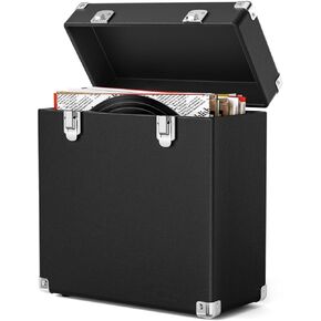 Vinyl Record Storage Box, Waterproof and Dustproof Portable LP Display Box, Can Hold 50 7/10/12 Inch Record Boxes, Soft Felt Lining Can Better Protect Records, Suitable for Music Collector（Black）