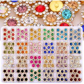 192 PCS Sew on Rhinestones, 24 Colors Crystal Glass with Metal Base Flower Shape Claw Flatback Bedazzling Rhinestones for Crafting Clothes Shoes Hats Bags Sewing Accessories