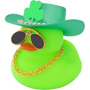 wonuu St. Patrick's Day Car Rubber Duck, Dashboard Decorations Green Shamrocks Hat Ducky for Car Ornament Accessories Ducks (Green Hat Gold Chain Green Duck) in Kuwait