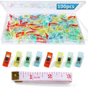 100 PCS مقاطع خياطة للنسيج واللحف ، ومقاطع خياطة اللحف المتميزة ألوان متنوعة ، ومقاطع الخياطة مع قياس شريط ، ورؤية مقاطع لربط ، والعجب للاختلاف ملحقات الإكسسوارات أدوات الصياغة