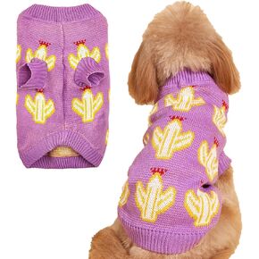 Jecikelon Knit Small Dog Sweater Cactus Soft Puppy Knitwear Clothes Winter Warm Pet Pullover Sweater for Small Dogs Cats Outfits Clothing (Small, Green)