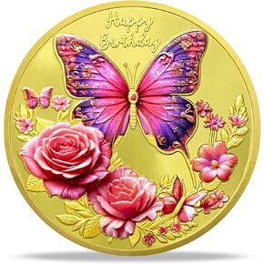 عملة عيد ميلاد سعيد الزهور | عملة محظوظة التذكارية مع الأزهار والكعك عتيقة | عيد ميلاد سعيد للرجال والنساء