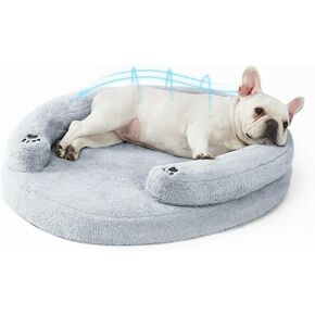 BurgeonNest Pet Soft CuddleNest Orthopedic Dog Bed Small Medium Size Dog, Waterproof Supportive Foam Cat Couch Bolster Pet Bed with Pillow, Removable Washable Cover, Non-Slip Bottom, Grey