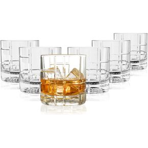Lemonsoda Premium Double Rock Old Fashioned Whisky Glass Tumbler - مجموعة من 6-12 أوقية - مثالية للسكوتش والويسكي والكوكتيل والبوربون وكونياك - للهدايا والحفلات - (القوس)