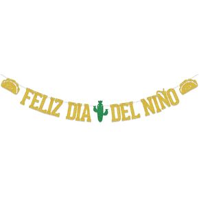 Spanish Feliz Dia Del Niño Banner, Happy Children's Day, Mexico Children's Day Backdrop for Kids, Children's Day Decoration Fiesta Party Decor Supplies Gold Glitter