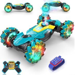 Deerc Gesture Sensing RC Stunt Car مع ضباب ضباب وموسيقى ، لعبة 4WD التي يتم التحكم فيها عن بُعد سيارة الانجراف للسيارة الرفيعة للأطفال ، وجميع التضاريس على الطرق الوعرة مع الأضواء ، هدية عيد ميلاد للوي