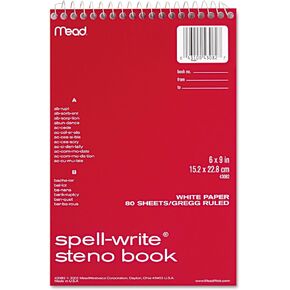 Mead Spell-Write Steno Book, Gregg Rule, 6 x 9 Inches, White, 80 Sheets (MEA43082)