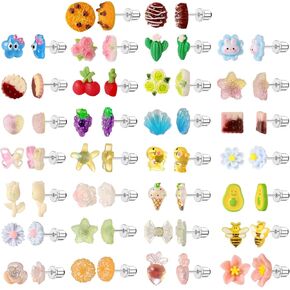30 Pairs Mini Screwback Earrings for Girls, Kids & Family – Flat Back Acrylic Earring with Stainless Steel Posts | Assorted Cute Charms | Secure Fit for Daily Wear & Parties