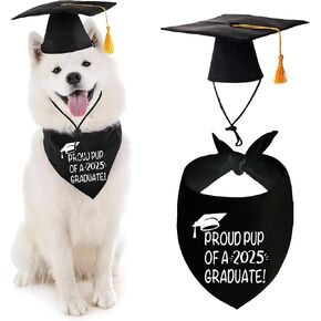 2025 Dog Graduation Bandana + Grad Cap with Yellow Tassel Outfits Costumes for Dog Graduation Gift Supplies (One Size, Proud Pup of 2025 Graduate)