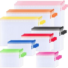 BALEINE 20PK MESH MESH SHIPPER BACS ، أكياس سحاب صافية مقاومة للماء ، وألوان متعددة حقيبة حقيبة شبكية بلاستيكية للتنظيم ، مناسبة للومادات المكتبية ، المنزل ، السفر (20 PK ، حجم الرسالة)