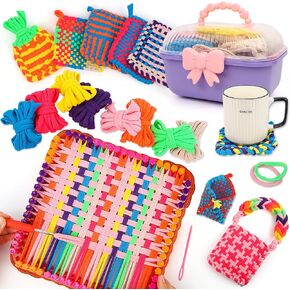 Weaving Loom Kit for Kids Ages 8-12, DIY Arts and Crafts Loom Knitting Projects Set, Ideas Birthday Gifts for Girls Toys, Crochet Kit for Beginners Potholder Tools Creative Supplies With Elastic Cord