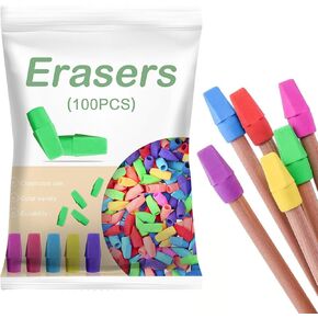 100pcs محو قطرات القلم الرصاص أعلى محو القمصان CAP 10 ملونة Mix محو القبعات العليا لملك اللاتكس المجانية المجانية اللوازم المدرسية للمعلمين Sudents الفصل الدراسي والمكتب