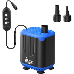 AQQA DC Aquarium Water Pump with Controller,4 Flow Adjustable,Feed Mode,IP68 Submersible Quiet Fish Tank Pump,3 Nozzles for Pond Fountain Statuary Hydroponics Freshwater Saltwater 10W 110V-240V