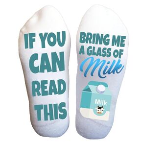 Funky Fun Socks Milk Lover Socks If You Can Read This Bring Me Milk Novelty Socks Gag Gift Milk Crew Sock Vegan Sock Vegetarian Gift