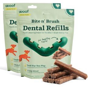 WOOF - Bite n' Brush Refills for The Dog Toothbrush Toy - Scrub Plaque and Tartar from Your Dog's Teeth and Mouth - Dog Dental Chew Toy Treats - Approximately 16 Refills