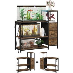 20 Gallon Aquarium Stand with Power Outlets Fish Tank Stand with 3 Drawers Metal Frame Heavy Duty Reptile Tank Stand with 3-Tier Storage Shelves,Left/Right Assembly, Adjustment Height