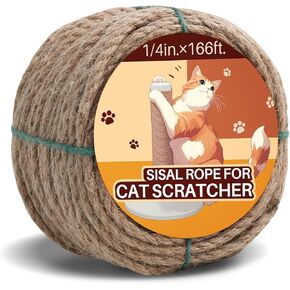 حبل سيزال للقطرة Cat Scratcher 1/4 "50 قدمًا حبل شجرة القطط لإصلاح القطط خدش ما بعد البديل حبل القنب DIY لمنزل السجاد حصيرة ، ولعب الحيوانات الأليفة ، وتزيين الحدائق الحرف الوطن
