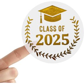 120pcs Class of 2025 Stickers, 1.6in Waterproof Transparent Gold Aluminum Foil Graduation Labels Ideal Decorations for Envelopes Seals Gift Bags Invitations and Party Favors