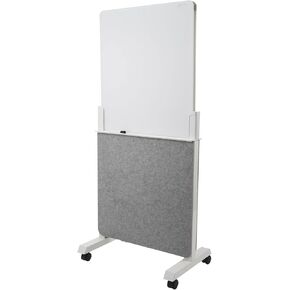Quartet Whiteboard Easel, Glass Dry Erase Board, Rolling Easel Stand On Wheels, Double-Sided Privacy Screen with Adjustable Height, Includes 1 Marker, Creates Private Interactive Workspaces (Q293066W)