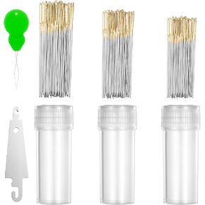 90 Pieces Cross Stitch Needles 22 & 24 & 26 Gauge Golden Large Eye Embroidery Hand Sewing Needles Stainless Steel Embroidery Needles in Clear Box with 2 Needle Threader