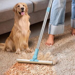53'' Carpet Rake Pet Hair Remover Set,Adjustable Long Handle Pet Hair Removal Tool,Reusable Cat Dog Hair Scraper for Rugs, Mats, Couch, Car,Stairs,Hard-to-Reach Places
