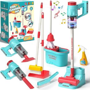 لعبة تنظيف الأطفال مجموعة للأطفال الصغار مع فراغ 3 في 1 يعمل حقًا ، مجموعة MOP & Broom Set & Play Play Play Play ، هدية عيد ميلاد عيد الميلاد للأطفال الصغار الأولاد الذين تتراوح أعمارهم بين 3-5-8+