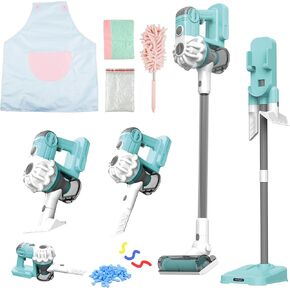 3-in-1 Kids Vacuum That Really Works - Toy Vacuum Includes 3 Nozzles, Apron, Cleaning Cloth, Duster & Colorful Beads, Pretend Play Housekeeping Toys (Pink)