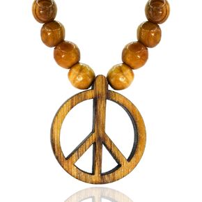 Handmade Peace Sign Necklace olive wood from Jerusalem - Hippie Party Hippie Accessories and Hippie Costume for 60s or 70s