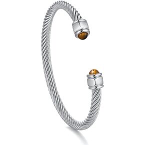 VNOX Cuff Bracelet for Men Women - Mens Stainless Steel Bracelets Twisted Cable Wire Bangle Natural Stone Tiger Eye Reiki Protection Luck Prosperity Jewelry Gift for Men Women,Elastic Adjustable