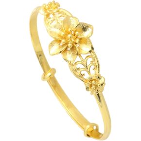 Fashion 18K Gold Plated Flower Pattern Adjustable Band Cuff Bracelet