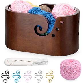 Large Wooden Yarn Bowl, Craft Knit Yarn Bowls for Crocheting, Crochet Tension Rings, Handmade Wood Knitting Yarn Holder Storage Bowl for Crocheting and Knitting Lovers Mothers Day Present