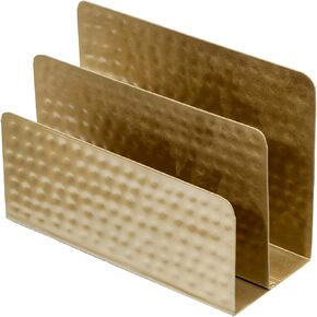 MyGift Modern Vintage Brass Tone Metal Tabletop Mail Holder Sorrter مع تصميم مخطوب ، منظم مستندات مكتب تخزين سطح المكتب مع الملمس المصنوع يدويًا في الهند