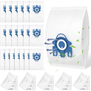 20 Packs 3D Airclean Bags Replacement for Miele GN Vacuum Cleaner Bags for Miele Classic C1 Complete C1 Complete C2 Complete C3 S227 S240 S270 S400 S2 S5 S8 Series with 5 Motor Protection Filters, 5 AirClean Filters