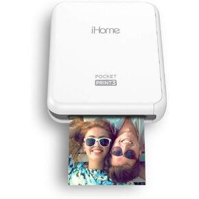 iHome® PocketPrint3™ Mobile Color Photo Printer, Square 3x3 inch Printouts (White)