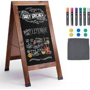 Large Sandwich A-Frame Chalkboard Sign - 40 x 20 Inches Magnetic Wooden Chalk Board for Sidewalk, Stand up Double-Sided Outdoor Easel Display for Restaurant Cafe Shop Wedding Party or Business