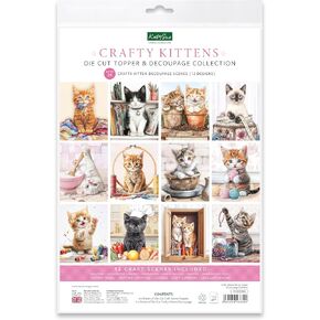 Katy Sue Crafty Kittens Die-Cut Card Topper & Decoupage Collection. 4 أوراق من القبعات العليا التي تحمل عنوان القطط و 4 أوراق من decoupage لعملية القالب لمستلزمات صنع البطاقات ، مستلزمات القصاصات والحرفية