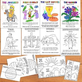 Easter Story Coloring Cards Craft Pages for Kids,Christian Holy week Easter Folding Surprise Craft Activity Bible Jesus Christ Resurrection Atonement Religious Scripture Coloring Cards Craft
