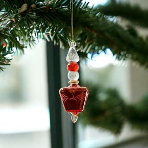 Christmas tree decorations engraved red ornament | Hanging ornaments for Artificial tree | Indoors Christmas Decorations | Handblown Christmas tree topper 14K Gold