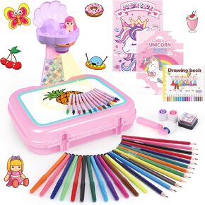 Drawing Projector for Kids,Arts and Crafts for Kids,Include Drawing Board,Crayons,Coloring Book,Stickers etc,Kids Toys for Age 3-5 Year Old Girls Christmas & Birthday Gifts (Mermaid Drawing Box)