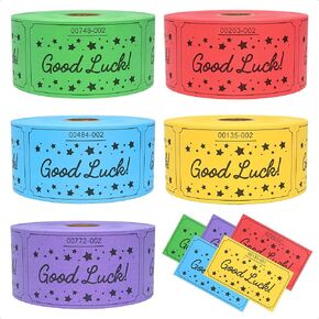 ESSENTIAL 2500 Raffle Tickets, Good Luck Raffle Cards, Entry Form with Name, Phone & Email for Raffle, Events, Entry, Class Reward & Door Prize- Blue/Yellow/Pink/Green/Purple