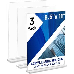 حامل علامة الأكريليك 8.5 × 11 بوصة عرض العمودي T Shape Stand STAND STAVE-SIDE CLEAR ANDROALS حاملو ورقة ورقة قائمة ببلاستي