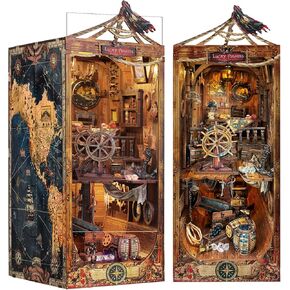 DIY Book Nook Kit - Pirate 3D Wooden Miniature Buzzles مع LED LED Dollhous Model Model Kits للبالغين ، إدراج الكتب - هدايا عيد ميلاد عيد الميلاد للبالغين