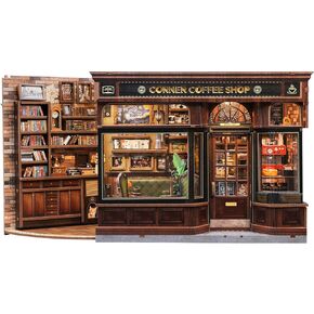 CUTEBEE Book Nook Kit - DIY Miniature House Dollhouse Kit for Adults and Teens, Booknook Tiny House Bookshelf Decor 3D Wooden Puzzle, Gifts for Family, Friends (Corner Coffee Shop)
