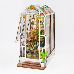 Book Nook Kit - DIY Garden House Book Kits للبالغين والمراهقين - Dollhouse Miniature - Puzzle ثلاثية الأبعاد مع 176 قطعة متينة وملحقات كتاب LED المنشط للحركة (Garden House)