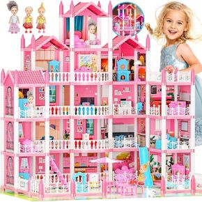 منزل دمية أحلام 5 طوابق للبنات مع 19 غرفة وأضواء ودمى وأثاث - مسرح كبير DIY ل Grils من 6 إلى 16 عامًا - هدية مثالية لعلاج STEM لأعياد الميلاد وأعياد الميلاد وعيد الميلاد