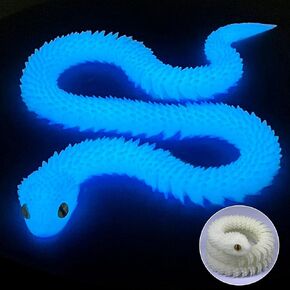 24 in 3D Printed Animals-Snake Viper,3D Printed Snake Toys 3D Printed Articulated Snake 3D Printed Animals Animal Model Ornaments Creative Funny Toy Festival Gift for Frends (Luminous Rainbow Color)