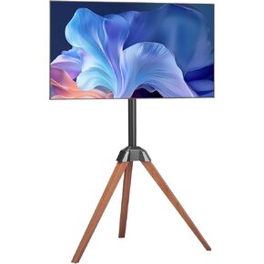 Fevor Tripod Easel TV حامل ، لشاشة مسطحة من 40 إلى 65 بوصة/أجهزة تلفزيون منحنية تصل إلى 99 رطلاً ، و 18 درجة من اليسار اليسرى اليسرى من الحامل التليفزيوني المحمول مع أرجل خشب البلوط ، لغرفة النوم ، غرفة المعيشة ، الاستوديو ، الحد الأقصى VESA 600 × 400 مم